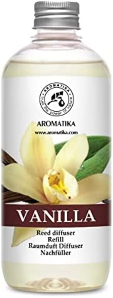 إعادة تعبئة موزع روائح الفانيليا من أروماتيكا مع زيت الفانيليا العطري الطبيعي 17 أونصة سائلة - مكثف - عطر منعش وطويل الأمد - زيت ناشر القصب - الأفضل للعلاج بالروائح - منتجع صحي - المنزل