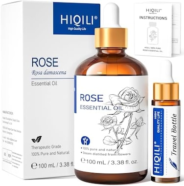 Hiqili Rose Oil Essential Oil, Premium Grade Rose Fragrance Oil For Diffuser, Candle Making, Soap Making, Large Bottle With Dropper &amp; Gift Box - 3.38 Oz