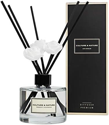 Culture &amp; Nature Reed Diffuser Set 6.7Oz (200ml) French Lavender Scented Diffuser With Sticks Home Fragrance Reed Diffuser For Bathroom Shelf Decor