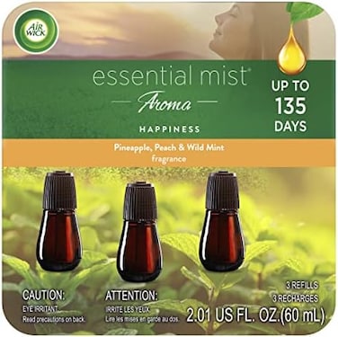 Air Wick Essential Mist Refill, 3 Ct, Happiness, Essential Oils Diffuser, Air Freshener, Aroma