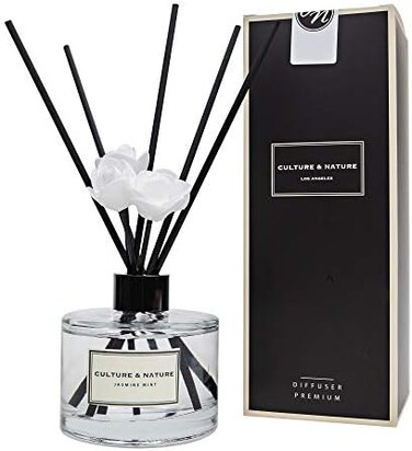 Culture &amp; Nature Reed Diffuser Set 6.7Oz (200ml) Jasmine Mint Scented Diffuser With Sticks Home Fragrance Reed Diffuser For Bathroom Shelf Decor