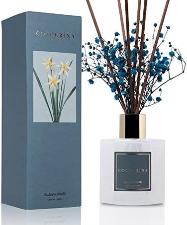 Cocorr&iacute;na Premium Reed Diffuser Set With Preserved Baby's Breath &amp; Cotton Stick Cashmere Vanilla, 6.7Oz Scent Fragrance Oil Diffuser For Bedroom Bathroom Living Room Home D&eacute;cor