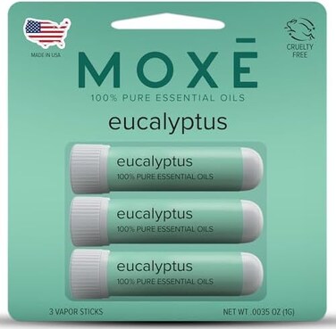 Moxē Eucalyptus Essential Oil Nasal Inhaler, Sinus &amp; Congestion Relief, Daily Relaxation, Stress Relief, Therapeutic No-Mess Aromatherapy, Pure And Natural, Made In USA (3 Pack)