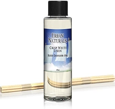 Urban Naturals Crisp White Linen Scented Oil Reed Diffuser Refill, Free Set Of Reed Sticks! A Fresh, Clean Cotton Scent, 4 Oz