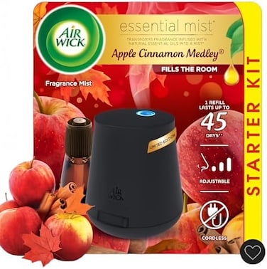 Air Wick Essential Mist Starter Kit (Diffuser + Refill), Apple Cinnamon, Fall Scent, Fall Spray, Essential Oils Diffuser, Air Freshener Black