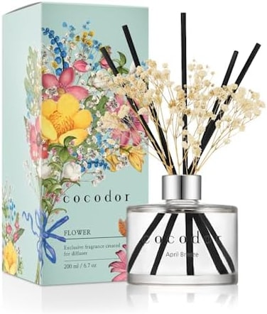 Cocodor Preserved Real Flower Reed Diffuser/April Breeze / 6.7Oz(200ml) / 1 Pack/Reed Diffuser Set, Oil Diffuser &amp; Reed Diffuser Sticks, Home Decor &amp; Office Decor, Fragrance And Gifts