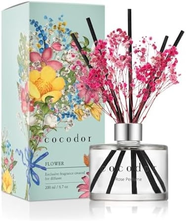 Cocod'Or Preserved Real Flower Reed Diffuser/Rose Perfume, 6.7Oz (200ml), 1 Pack, Bamboo Reed Diffuser Set, Home &amp; Office, Rose Pink, Cylindrical, Medium To Large Room