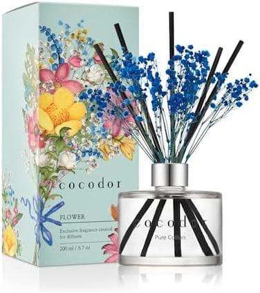 Cocodor Preserved Real Flower Reed Diffuser / Pure Cotton / 6.7Oz(200ml) / 1 Pack / Reed Diffuser Set, Oil Diffuser &amp; Reed Diffuser Sticks, Home Decor &amp; Office