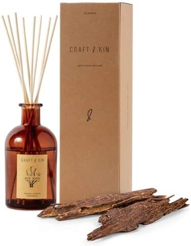 Craft &amp; Kin Reed Diffuser Sticks - Oud Wood Diffuser Reeds Scented Sticks Gift Set Apartment Essentials Soothing Relaxing Aromatic Diffusers For Essential Oils For Bedroom Living Room Office