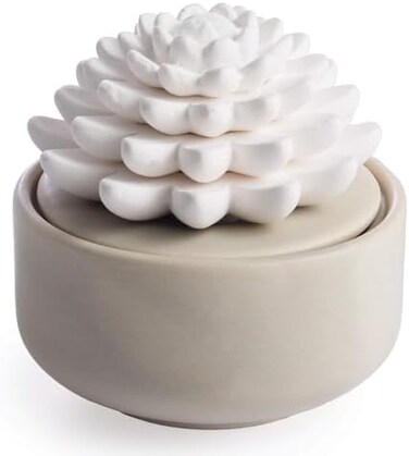 Airom&eacute; White Succulent, Porcelain Passive Essential Oil Diffuser (With 15ml Peppermint Essential Oil) &ndash; Non-Electric, Battery-Free, Improves Sleep, And Relieves Stress