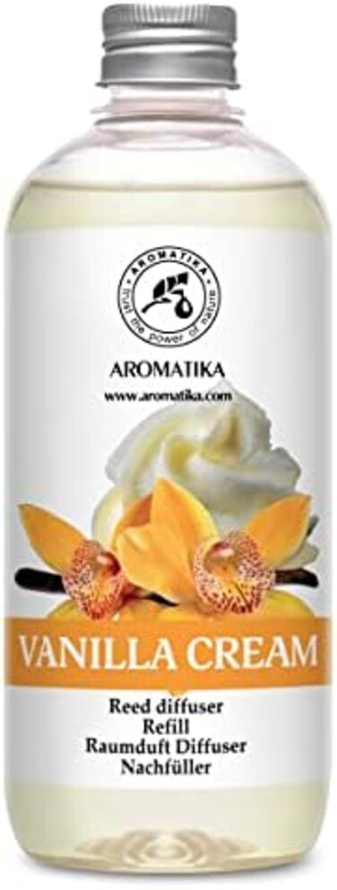 Aromatika Reed Diffuser Refill Vanilla Cream 17 Fl Oz - Fresh &amp; Long Lasting Fragrance - Reed Diffuser Oil Refill For Aromatherapy - Home Fragrance - Office - Restaurant - Fresh Fragrance