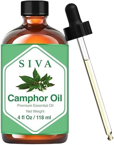Siva Organics Camphor Essential Oil - 4 Fl Oz &ndash; Natural Camphor Oil - For Diffuser, Face, Skin Care, Aromatherapy, Hair Care, Scalp And Body Massage - With Dropper