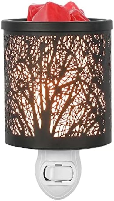 Wall Plug In Wax Warmer Metal Black Wax Burner With Removable Dish,Fragrance Wax Warmer Night Light For Home Bedroom Room(Black Forest Tree Pattern)