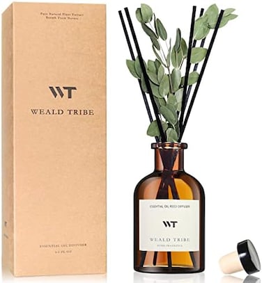 Weald Tribe Flower Reed Diffuser Set For Bathroom Air Fresheners, Oil Diffuser Sticks, Eucalyptus &amp; Lavender Scent 4.0 Fl Oz Home Fragrance With Sticks Defusers, House Bedroom Office Shelf Decor