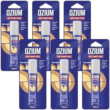 Ozium 0.8 Oz. Air Sanitizer &amp; Odor Eliminator For Homes, Cars, Offices And More, Vanilla, 6-Pack