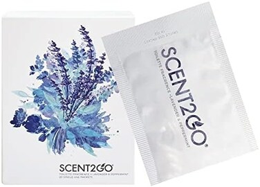 مسحوق عطر المرحاض Scent2Go - عبوة صغيرة الحجم للسفر - تصميم قفل مانع للتسرب - تركيبة نباتية - اللافندر + النعناع - 20 عبوة للاستخدام الفردي