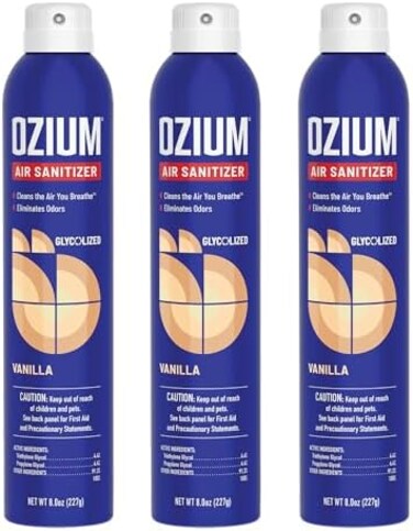 Ozium A807035-3 8 Oz. Air Sanitizer &amp; Odor Eliminator For Homes, Cars, Offices And More, Vanilla Scent - 3 Pack