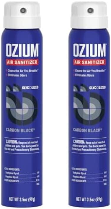 بخاخ معقم للهواء ومزيل الروائح الكريهة من أوزيوم 3.5 أونصة للمنازل والسيارات والمكاتب والمزيد، أسود كربوني، عبوتان