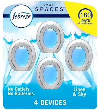 Febreze Small Spaces Air Freshener, Odor-Fighting, Plug In Alternative, Air Fresheners For Home And Bathroom And Kitchen, Closet Air Fresheners, Linen &amp; Sky Scent, 4 Count