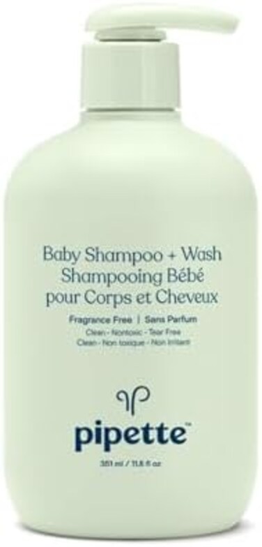 Pipette Baby Shampoo + Body Wash Tear-Free With Renewable Plant-Derived Squalane (Fragrance-Free, 12-Fluid-Ounce)