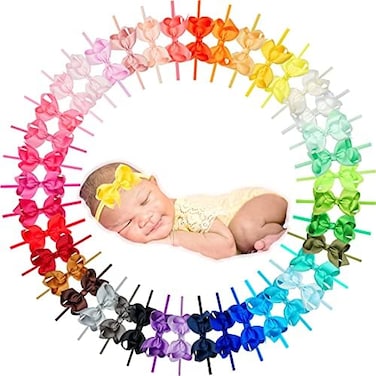 C&eacute;llot 40 Colors Baby Headbands 3" Hair Bows Super Soft Slim Headbands For Baby Girls,Infant,Premie And Newborn