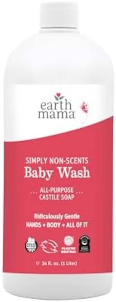 Earth Mama Simply Non-Scents Baby Wash Gentle Castile Soap For Sensitive Skin, 34-Fluid Ounce
