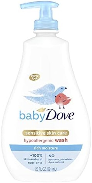 Baby Dove Sensitive Skin Care Baby Wash For Baby Bath Time Rich Moisture Tear-Free And Hypoallergenic, 20 Oz (Packaging May Vary)