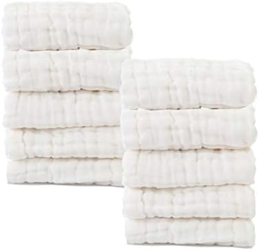 Mukin Baby Muslin Washcloths- Natural Muslin Cotton Baby Wipes - Soft Newborn Baby Face Towel For Sensitive Skin- Baby Registry As Shower Gift, 10 Pack 12X12 Inches (White)