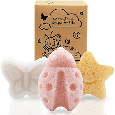 Myhomebody Konjac Baby Sponge For Bathing, Cute Shapes Natural Kids Bath Loofah For Infants, Toddler, Newborns, Safe Plant-Based, 3Pc. Set: Butterfly, Ladybug, Star
