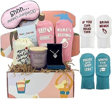 صندوق هدايا للأم الجديدة، والأم الحامل، ومجموعة سلة هدايا لاستحمام الطفل، والنساء الحوامل، والابنة، والزوجة، والأصدقاء.