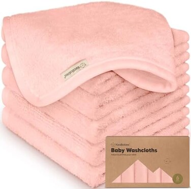 6-Pack Organic Baby Washcloths - Soft Bamboo Washcloth, Baby Wash Cloths, Baby Wash Cloth For Newborn, Kids, Baby Towels, Baby Bath Essentials, Face Towel, Face Cloths For Washing Face (Blush Pink)