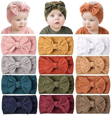 مجموعة من 12 قطعة من عصابات رأس نايلون للأطفال من بروهاوس، عصابات شعر مطاطية، إكسسوارات شعر مصنوعة يدويًا للفتيات حديثي الولادة والأطفال الصغار (لون تيراكوتا)