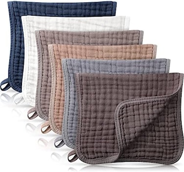 Irenare 6 Pieces Large 20 X 10 Inch Muslin Burp Cloths Multi-Colors Muslin Washcloths Baby Burping Cloth Diapers 6 Absorbent Layers Muslin Face Towels For Baby (Simple Colors)