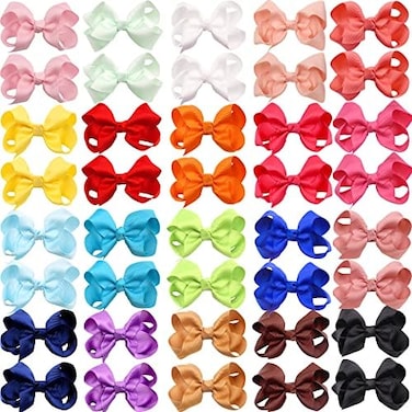 Joyoyo 40Pieces Boutique Grosgrain Ribbon Pinwheel 3" Hair Bows Alligator Clips For Babies Toddlers Teens Gifts In Pairs