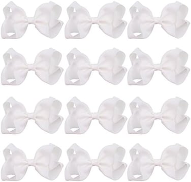 Icobuty 4 Inch Boutique Girls Hair Bows Hair Clips For Baby Girls Toddlers 12 Pcs Solid Color (White)