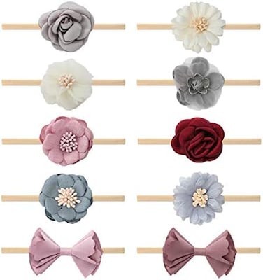 عصابة رأس من النايلون للفتيات الصغيرات من Subesty شريط مطاطي للأطفال حديثي الولادة مجموعة من 10 قطع