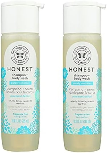 The Honest Company Purely Simple Fragrance-Free Shampoo + Body Wash, Tear-Free Baby Shampoo With Naturally Derived Ingredients, Sulfate- &amp; Paraben-Free Baby Bath, 10 Fl Oz (Pack Of 2)