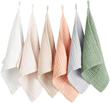 Konssy 6 Pack Baby Muslin Washcloths For Unisex 100% Cotton Wash Cloth Set For Baby Face Body Comfy And Soft For Newborn Infants Kids Girls And Boys