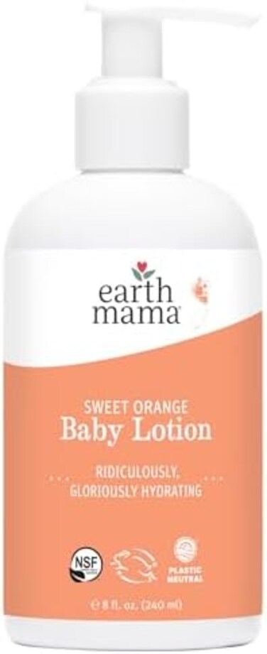 لوشن الأطفال من إيرث ماما بالبرتقال الحلو، آذريون عضوي مغذي + رويبوس للبشرة الحساسة، 8 أونصة سائلة