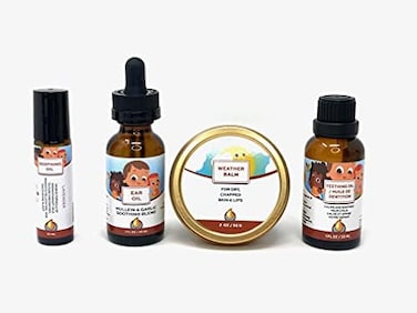 مجموعة تخفيف آلام التسنين من بانكين - زيوت عطرية للثة وزيت الأذن وزيت اللافندر للعلاج العطري وبلسم للأطفال