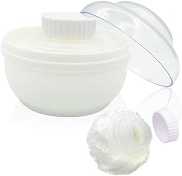 حاوية تخزين بودرة الجسم، علبة كبيرة لبودرة ما بعد الاستحمام مقاس 3.5 بوصة، علبة بودرة منتفخة للوجه/الجسم للعناية بالطفل، حاوية بودرة التلك لمستحضرات التجميل مع حامل يدوي (أبيض)