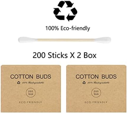 400 Bamboo Cotton Buds Biodegradable Ear Buds Cotton For Cleaning Ear And Doing Makeup Q Tips Cotton Buds