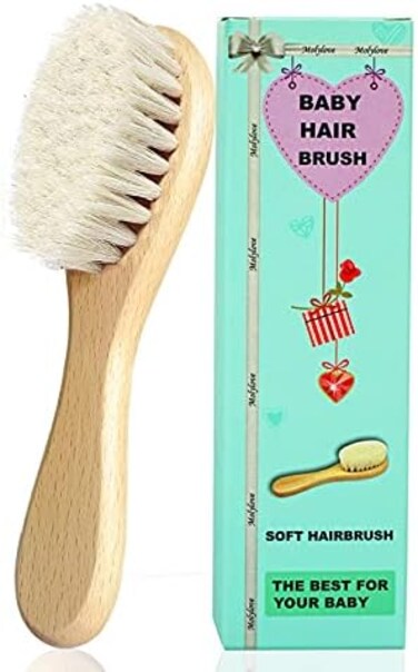 Baby Hair Brush With Wooden Handle And Super Soft Goat Bristles For Newborns &amp; Toddlers