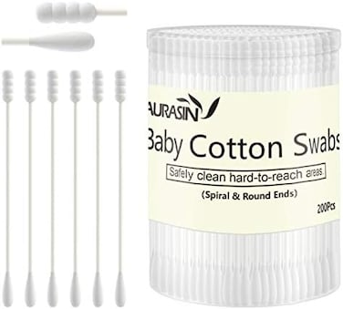 Baby Cotton Swabs, Paper Sticks Cotton Buds For Baby Ear Nose Clean-200Pcs(Spiral &amp; Round)