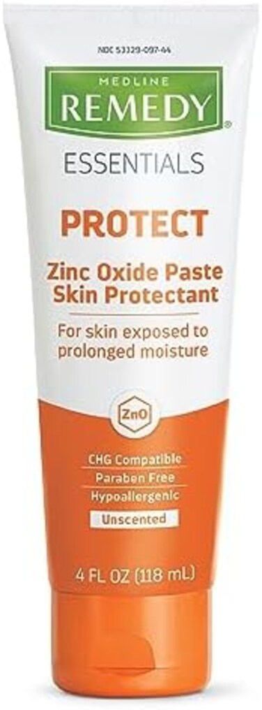 Medline Remedy Essentials Zinc Oxide Skin Protectant Paste, 4 Oz Tube, Unscented, Barrier, Incontinence Cream, Diaper Rash, Adults, Elderly, Hypoallergenic, Paraben Free