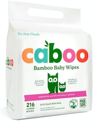 Tree-Free Bamboo Baby Wipes, Eco-Friendly Naturally Derived Baby Wipes For Sensitive Skin, 3 Resealable Peel Tab Travel Packs, 72 Wipes Per Pack, Total Of 216 Wipes