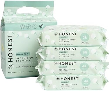 The Honest Company Organic Cotton Dry Wipes, 48 Wipes (Pack Of 4)