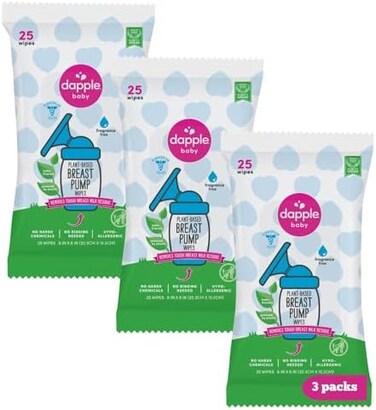 Breast Pump Wipes Baby, 25 Count (Pack Of 3), Fragrance Free, Plant Based &amp; Hypoallergenic Breast Pump Wipes - Removes Milk Residue, Leaves No Taste - Convenient Wipes Pouch