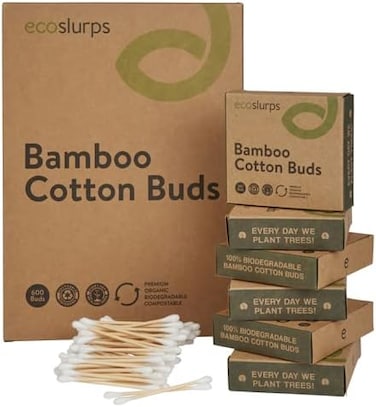 600 عود قطن من الخيزران من، شجرة مزروعة للبيع، مسحات مكياج خشبية قابلة للتحلل حائزة على جوائز، وأطراف قطنية طبية وبراعم الأذن، هدية تجميل مجانية من البلاستيك (600، أبيض)