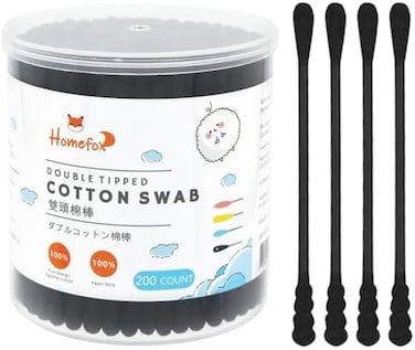 مسحات قطنية سوداء حلزونية - 200 قطعة من براعم القطن العضوي للحمام القوطي ملفوفة بإحكام بأطراف من القطن الفحمي، عصا ورقية ناعمة ولطيفة وخالية من الوبر وخالية من الوبر، مستديرة وحلزونية (أسود)